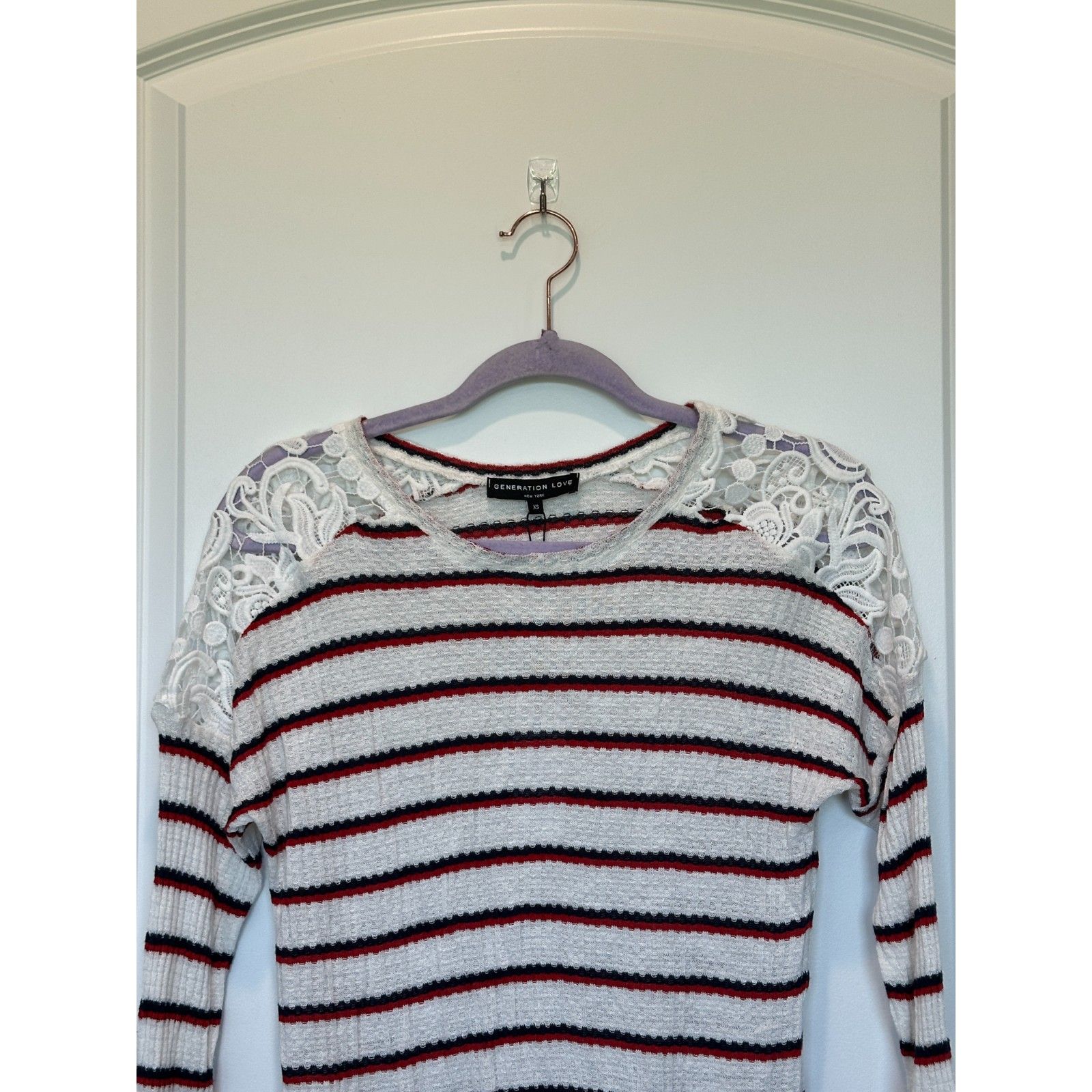 Nwt Generation Love Bleeker Red White Blue Lace Shoulder Top Size Xs — image 8 of 8